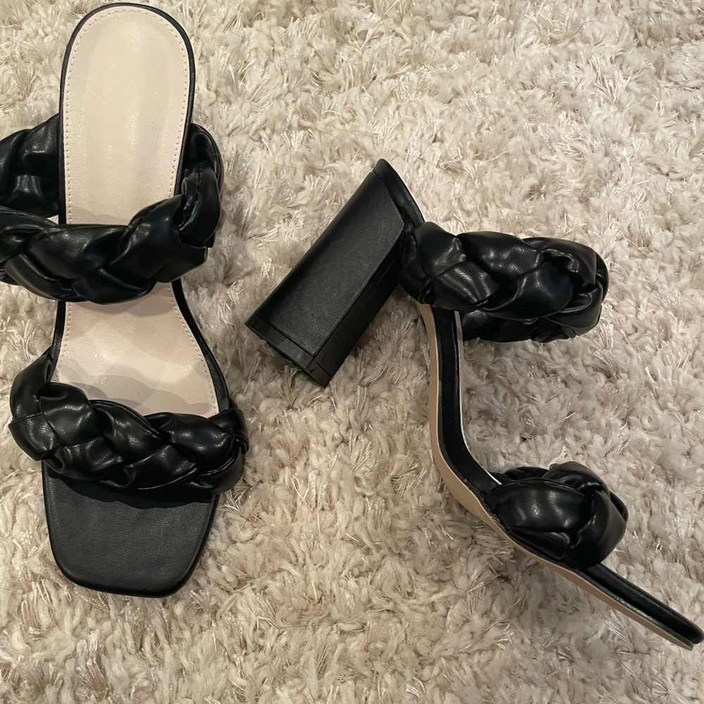 Black braided heels